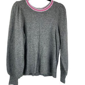 HALOGEN Gray/Pink Ribbed Crewneck Puff Shoulder Ballon Sleeve Sweater Size Large